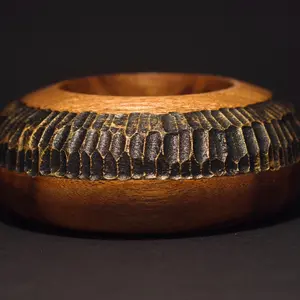 Jen Shannon Brand Patagonian Rosewood Vessel Lathe Turned and Hand Carved Large Tealight Candle Holder, Ring Drop, Home Decor Ornament Wooden