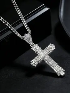 A trendy and fashionable diamond studded cross pendant necklace, suitable for daily wear, vacation dates, and other occasions, and also a surprising and exquisite small gift, Cubic Zirconia Necklaces