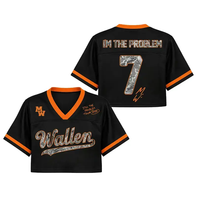 Country Music Camo Crop Football Jersey - Vintage Western Concert Cropped Shirt, I'm The Problem Graphic V-Neck Top, Summer Aesthetic Women