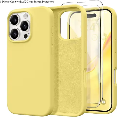 3 in 1 Compatible with iPhone 16e 16 Pro Max Case Protective Liquid Silicone Cases with 2 Screen Protectors, Full Body Protection, Soft Microfiber Lining, Slim Shockproof Phone Case for iPhone 17/16/15/14/13/12/11 Pro