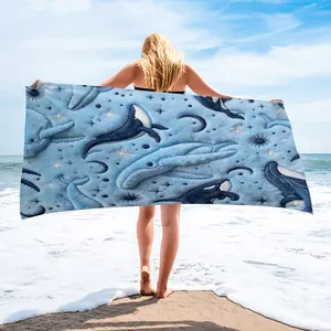 3D Plush Embroidered Texture Dreamy Ocean Whale Beach Towel, Superfine Fiber Quick-Dry Sand-Free Travel Camping Towel, Lightweight Portable Bath Towel Blanket, For Men, Women and Children, Gift Choice