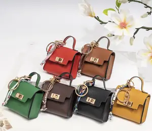 Mini Square Leather Bag Pendant Keychain - High-Quality Fashion Accessory with Colorful Strap, Cute Car and Bag Decorations