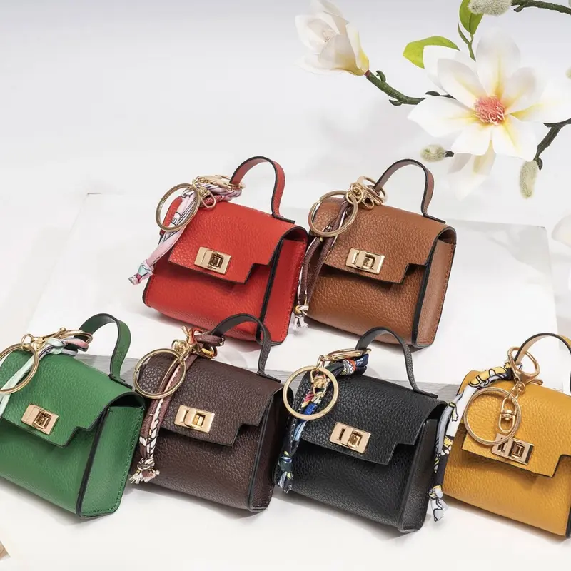 Mini Square Leather Bag Pendant Keychain - High-Quality Fashion Accessory with Colorful Strap, Cute Car and Bag Decorations#backtoschool#sohochic