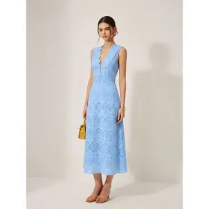 Cotton Sleeveless Embroidered Eyelet Dress