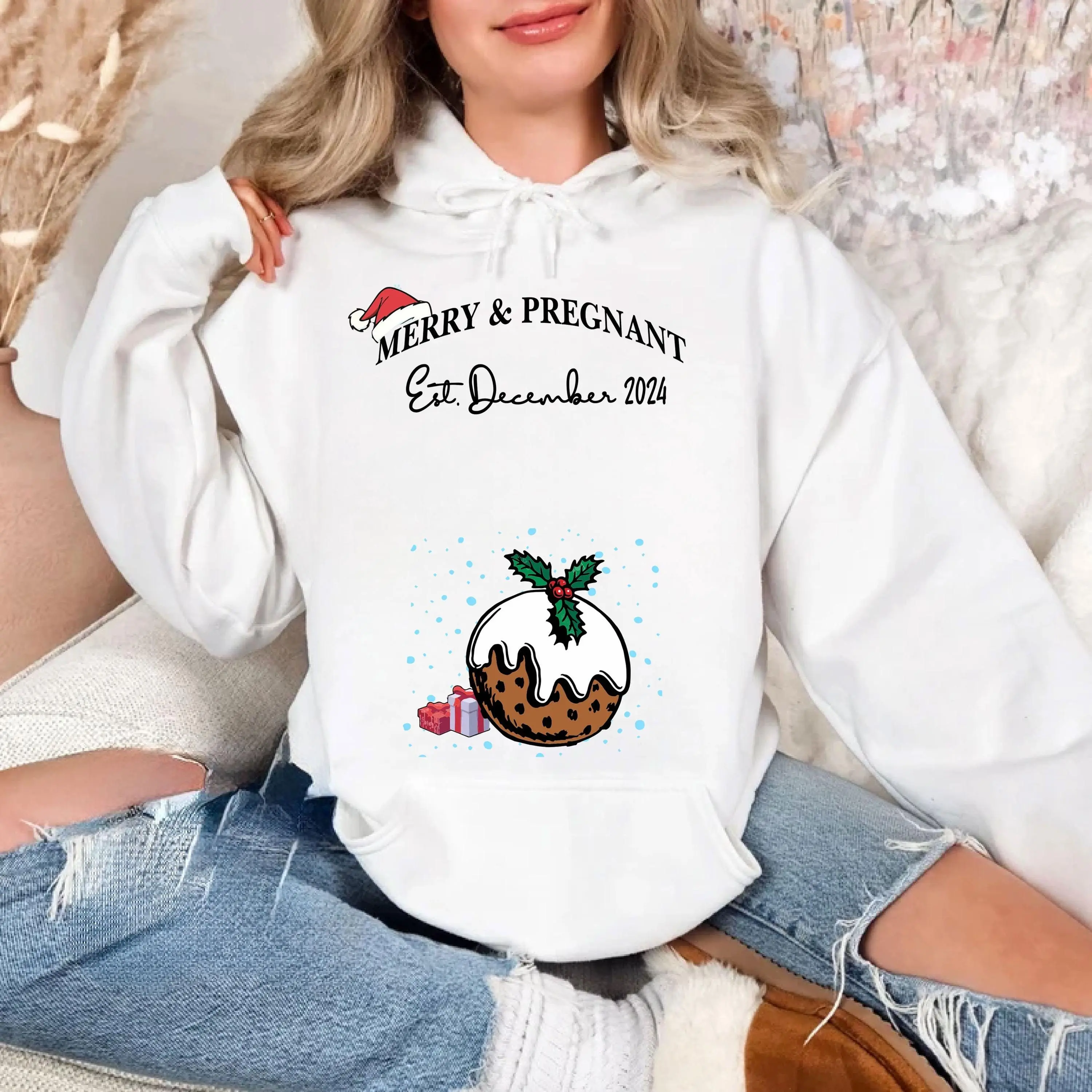 Merry Christmas Hoodie, Christmas Hoodies, Christmas Jumper, Christmas Jumpers For Women, Xmas Jumper, Pregnancy, Merry & Pregnant (Hoodie) Top Classic Cotton Crewneck Sweatshirt And Funny Hoodie Mens And Womens