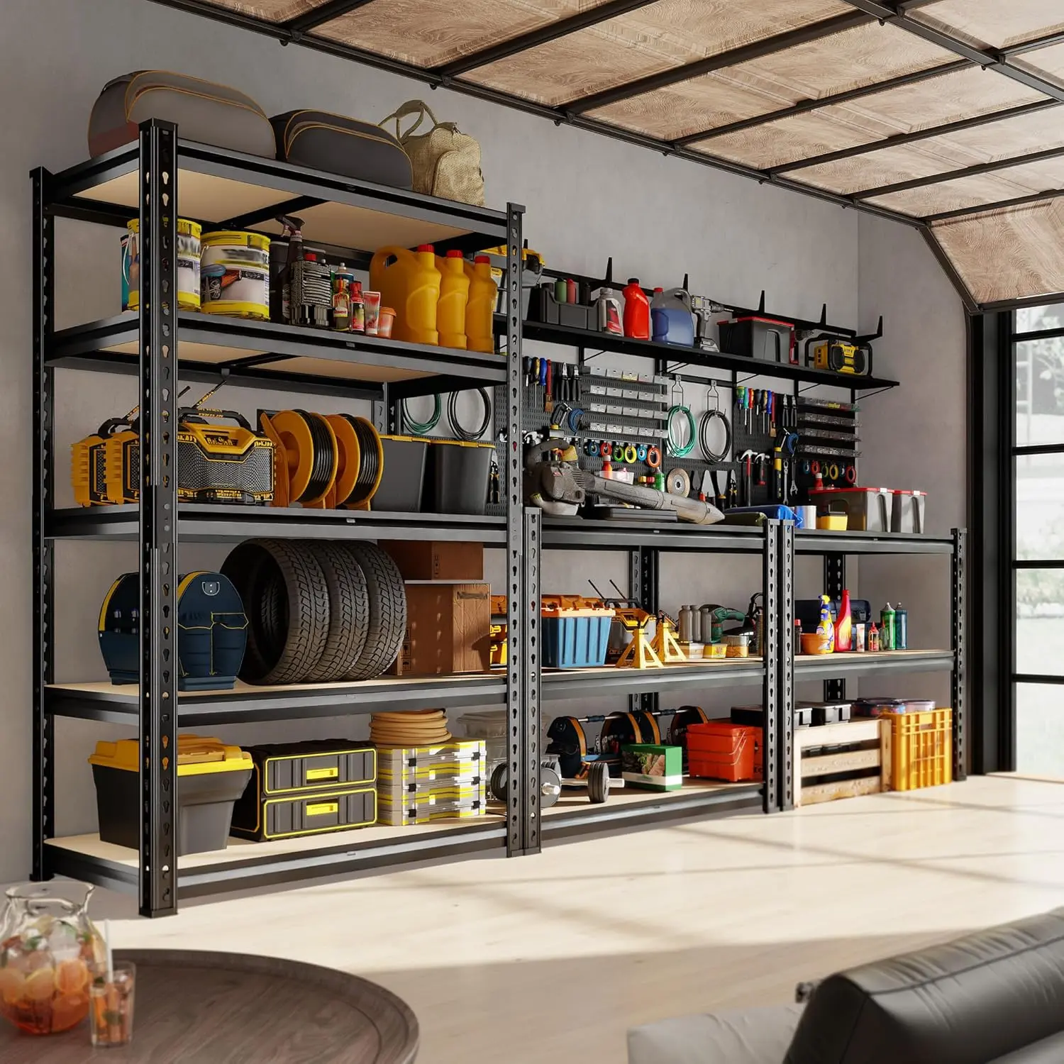 Lionhon Heavy Duty Garage Shelving Unit, 5 Tier Adjustable Metal Storage Rack, 2400 lbs Capacity, Garage Storage Shelves for Warehouse, Basement, Kitchen, Pantry, Living Room Organizer, Multi-Purpose Storage Rack