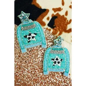 Beaded blue sweater earrings