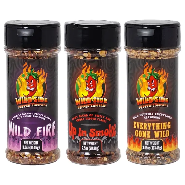 Grilling Trio Bundle - Wild Side Pepper Company - Pepper Flake Bundle - Wild Fire - Up In Smoke - Everything Gone Wild Smoky Flavor