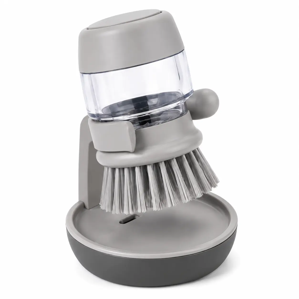 Kitchen Dish Brush with Soap Dispenser, One Press Palm Scrub Brush with Storage Holder, Non Scratch Cleaning Brush for Sink, Pots & Pans, Easy Kitchen Gadget