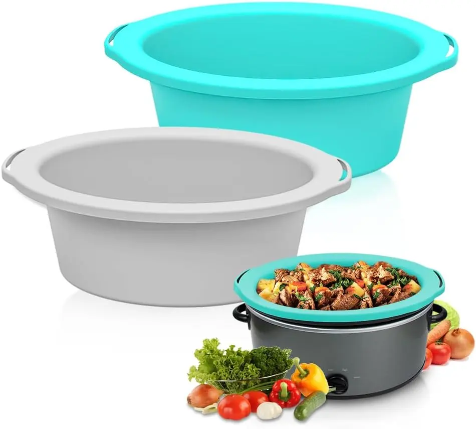 ChefAid Slow Cooker Liners,    Crock Pot Insert Accessories for 6-8 Oval or Round Quart Slow Cookers,  Safe & Dishwasher Safe (Grey-Mint)