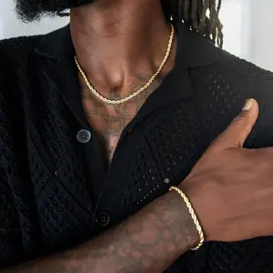 Adjustable Rope Chain + Bracelet Bundle in Yellow Gold - 4mm