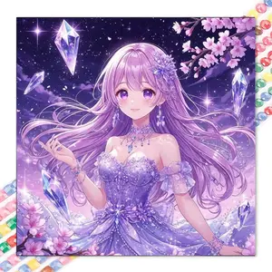 1 set of DIY diamond painting kit, 5D diamond art kit, DIY decoration with purple long hair, cherry blossoms, glittering diamonds mosaic, diamond art, DIY art home decor.