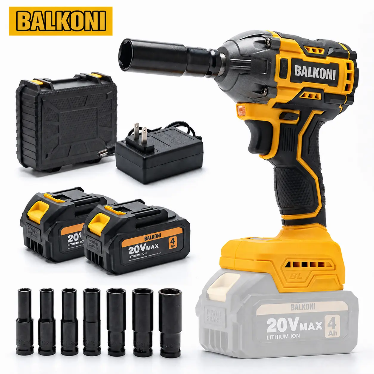 20V Electric Wrench, Cordless Impact Wrench, Impact Driver, 400N.m Max High Torque Wrench Socket Set, 2300rpm Speed, 4.0Ah Li-ion Battery (1 Or 2), 7Pcs Driver Sockets, Fast Charger, Led Light, Tool Box, Home Improvement Pistola De Impacto Tool Kit