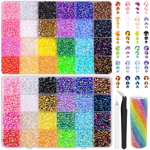 24/40 compartments per box Jelly Rhinestones for Bedazzling, 10000/32000Pcs 3mm Multicolor Flatback Resin Gems for Crafting, Bedazzler Kit with Tweezer for DIY Crafts Tumblers Shoes Fabric Decor Nail Art