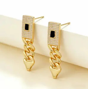 Luxury Cuban Link Dangle Earrings, 18K Gold Plated S-Shape Drop Earrings Inlaid Shiny Zirconia, Trendy Hip Hop Style Jewelry, Ideal Gift for Graduation & Bridesmaid, Perfect Daily Wear Present for Women Hip Hop Lovers