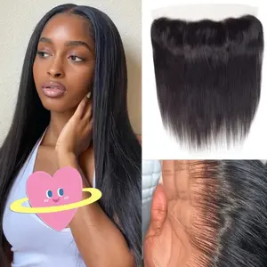 13x4 HD Lace Frontal Closure Brazilian Virgin Straight Human Hair 180% Density Natural Black Seamless Blending Natural Hairline Undetectable Lace Full Head Coverage
