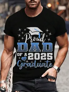 100% Cotton Super Proud Dad of 2025 Graduate Awesome Family College T-Shirt
