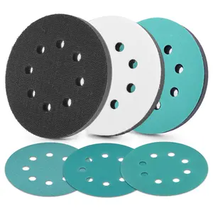 WORKPRO 5 Inch Orbital Sander Interface Pads and Sanding Discs, Buffer Pads & Sandpaper, 8 Hole Hook and Loop Soft Cushion Sponge Backing for Sander