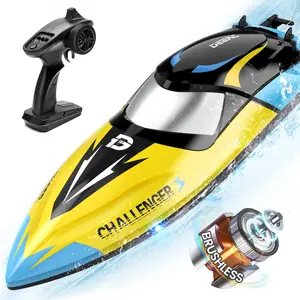 DEERC Brushless RC Boat, 30+ mph Fast RC Boats Never Capsize&Low Battery Alarm Function, 2.4GHz Racing Boat with LED Lights  Rechargeable Batteries