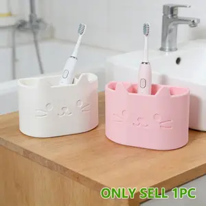 Three-Hole Self-Draining Toothbrush And Toothpaste Holder, Cat Toothbrush Holder, Toothbrush Holders For Bathrooms, Bathroom Additions, Home Decor, Bathroom Accessory, Plastic