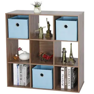 9-Cube Modern Cubic Wooden Storage Rack - Natural Wood Furniture with Shelves, Home & Office Organizer Cabinet with Hidden Space for Books & Toy Organization
