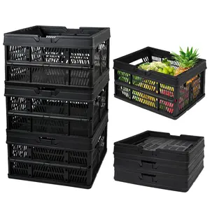 EasyFold Collapsible Crate, Collapsible Shopping Basket, Milk Crate, 3 Pack (27L (7 Gal), Black)