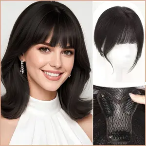 Women's French Bangs Hairpiece, Top Hair Volumizer, Fluffy False Bangs, Made of Real Human Hair, Adds Volume, Covers Grey Hair, French Straight Bangs, Seamless High-Top Hairpiece, Lightweight and Breathable, Short Bang Hair, Synthetic and Fluffy tiktoksho