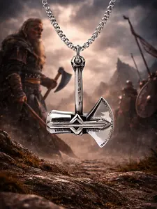 The Armored Kingdom Stormbreaker War Adornment Long Chain Link Necklace - Stainless Steel, Unisex Viking Style, Pendant Included, Bold Statement Piece, Waterproof for Daily Wear, Chain Link Necklaces, Stainless Steel Necklaces, Edgy Necklaces