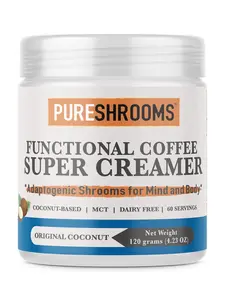 Functional Coffee Super Creamers - Original - w/ Coconut Milk Powder, MCT Oil Powder, Lion’s Mane, Reishi, Chaga, Maitake, Turkey Tail & Cordyceps Mushrooms - Focus, Stress Relief, Longevity, Anti-oxidants, Dairy-free, Vegan. (Original Coconut)