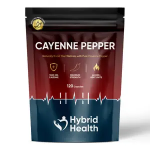 Hybrid Health Cayenne Pepper Capsules – 1000mg Cayenne | High Heat 40,000+ SHU | Metabolism & Wellness Support – 120 Capsules