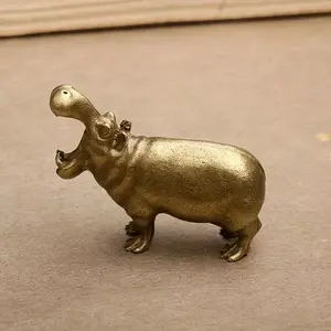 Metal simulated solid hippo craft collection, open mouth, simulated miniature animal figurine decoration