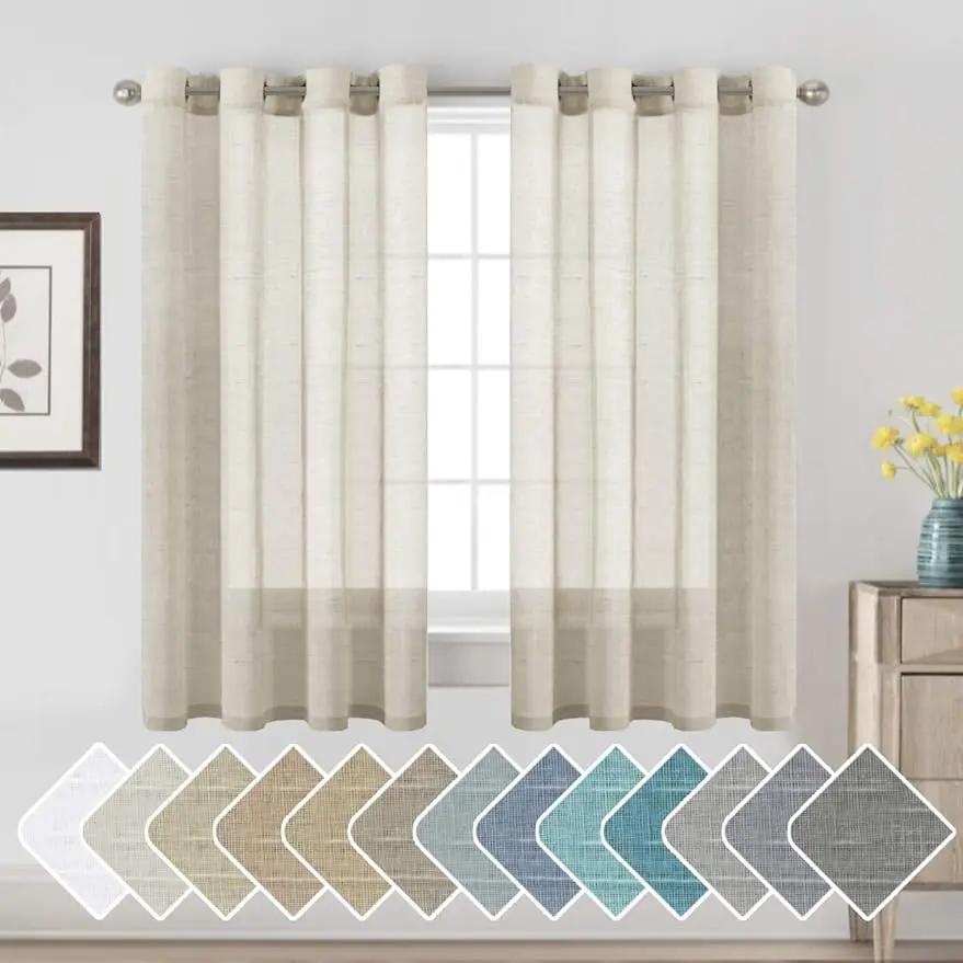 H.VERSAILTEX Linen Window Drapes, Textured Semi Sheer Curtains with Elegant Nickel Grommet Top - 2 Panels for Living Room, Bedroom, Textured Curtains