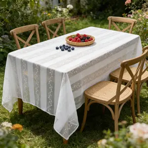 Vintage French Lace Tablecloth, Intricate Floral Design, Rustic Farmhouse Style Rectangular Outdoor Garden Wedding Party Tablecloth, Retro Fashion Dining Decor 1pc