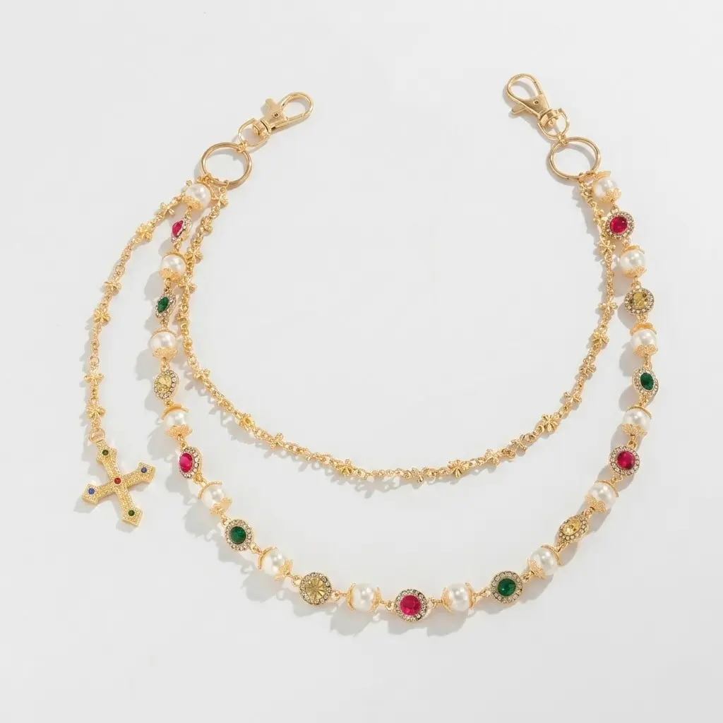 Women's Vintage Color Diamond Faux Pearl Waist Chain - Bling, Chain-Attached Faux Beads Belt, Fashion Accessories for Women, Trendy Cross Pants Accent for Dresses or Jeans, Beads Women's Belts