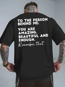 Men's Red Motivational Back Print T-Shirt - "to the Person Behind Me..." Inspirational Message, Breathable Round Neck Casual Summer Beach Shirt, Comfort Fit Short Sleeve Top for Daily Wear & Vacation Outfits