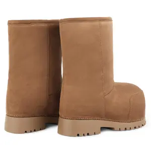 Women's Platform Snow Boots - Mid-Calf Slip-On Winter Booties in Suede with Cozy Fur Lining, Round Toe, and Non-Slip Comfort
