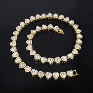 Heart Diamond Cut CZ Tennis Necklace Mens Womens Iced Bling Gemstone Chain Collar