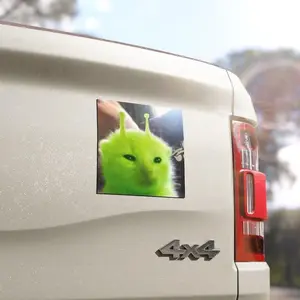green alien cat car magnet | Funny Cat Meme Car Bumper Magnet | Cute Car Decoration, Funny Weird Car Decal, Car Accessory | Vinyl Car MAGNET
