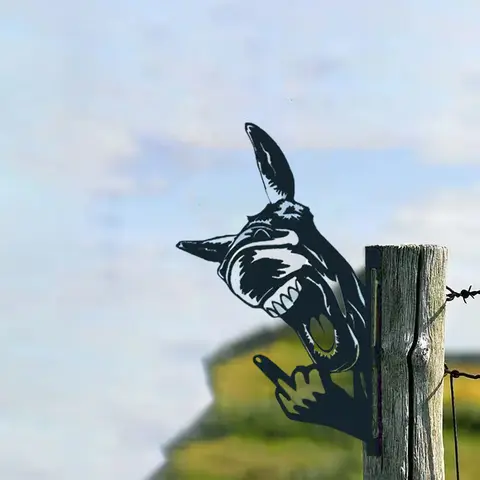 Peek a Boo Off MetalSign- Animal Wall Art Ornament or Post Mountable Decor for Garden Farm Outdoor Spaces Tree Decorating Decoration ltems Decorative