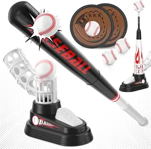 T Ball Set for Kids Ages 3-5 Beginner Baseball Toy with Fixed Tee Ball Stand Pitcher Launcher 2 Softballs & Glove Outdoor Backyard Sport Game Gift for Toddlers Boys & Girls - Wiffleball Bat