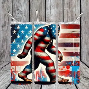 20 oz American Sasquatch Stainless Steel Tumbler; Includes Plastic Lid and Straw Drinkware Flasks