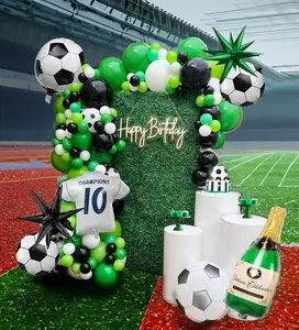 Green and black Soccer Balloon garland arch Kit 112 Pcs Soccer print Balloon & 4D mylar football Champagne Jersey Balloons for sports theme birthday party decorations Set Gift