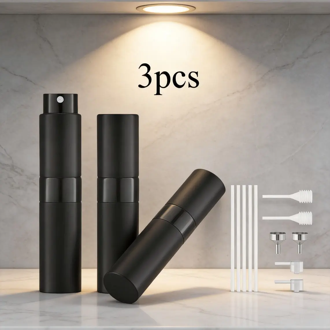 3-Pack 8ml Travel Perfume Atomizer, Leak-Proof Refillable Mini Spray Bottles with Rotatable Aluminum Shell & Filling Accessories