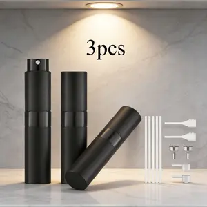 Travel Perfume Refillable Atomizer Set 3Pcs 8ml Leak-Proof Spray Bottles with Accessories Easy Fill for On-the-Go Use Electroplated Aluminum Shell Glass Inner Vial