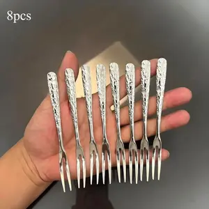 Stainless Steel Fruit Picks Dessert Forks European Long Handle Cake Spoons (8pcs), Elegant Design, Perfect for Parties & Events