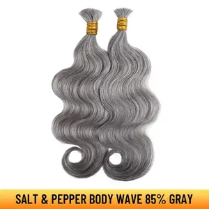YGwigs Salt and Pepper Bulk Hair Deep Wave Body Wave for Braiding 70% 85% Gray