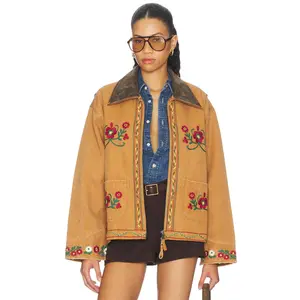 Found Canvas Embroidered Work Jacket in Vintage Brown
