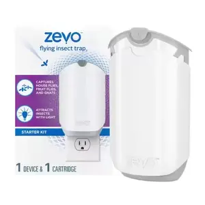 Zevo Flying Insect Trap for Indoors: Light Trap Captures Fruit Flies, Gnats and Houseflies, Starter Kit (1 Plug-in Base + 1 Cartridge)