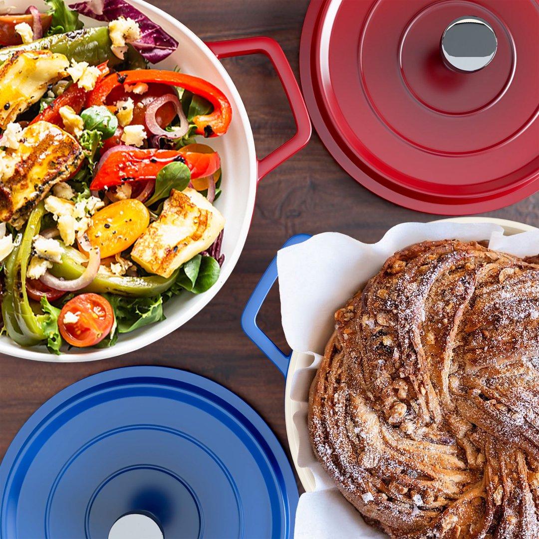 Enameled Cast Iron Dutch Oven Pot with Lid 2.5 QT Covered Casserole Dish for Braising Baking Roasting Soup Cookware Even Heat Distribution Multi Purpose Cooking Red Finish braiser pan