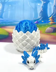 Cute 3D Printed AXOLOTL Baby Dragon with Egg Articulated White & Blue Dragon 6 Inches Fidget Toy BD008-BLUE-WBE